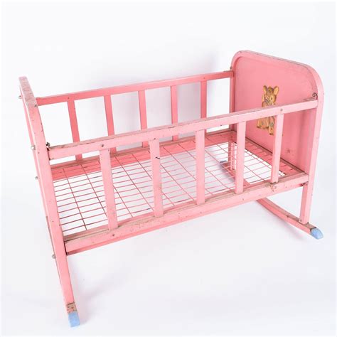 vintage metal rocking doll cradle with music box ano n.y.c|vintage rocking doll bed.